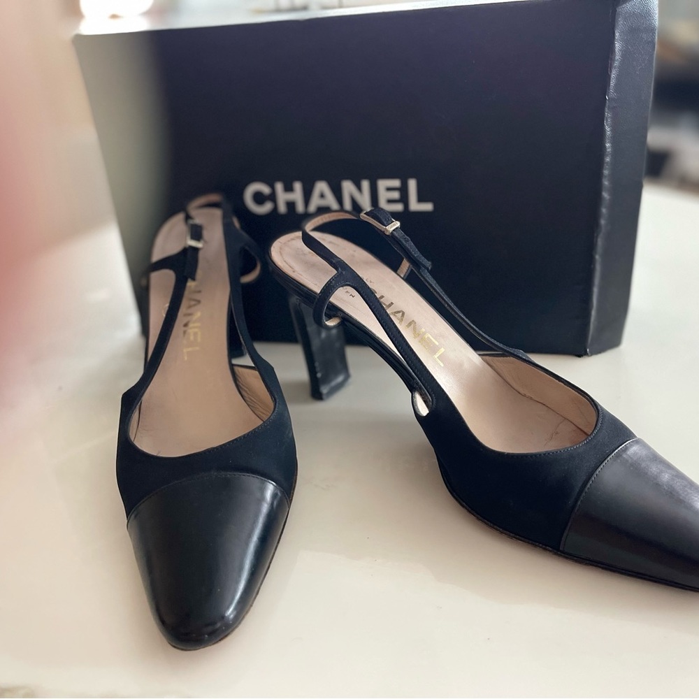 CHANEL sling back heels.  price not negotiable.  they are worth it.